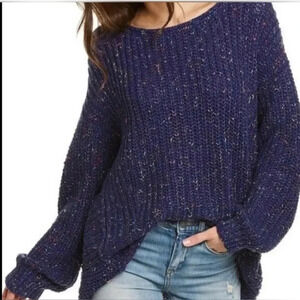 Free People Neon Lights Knit Sweater in Midnight Aura Combo Oversized Medium